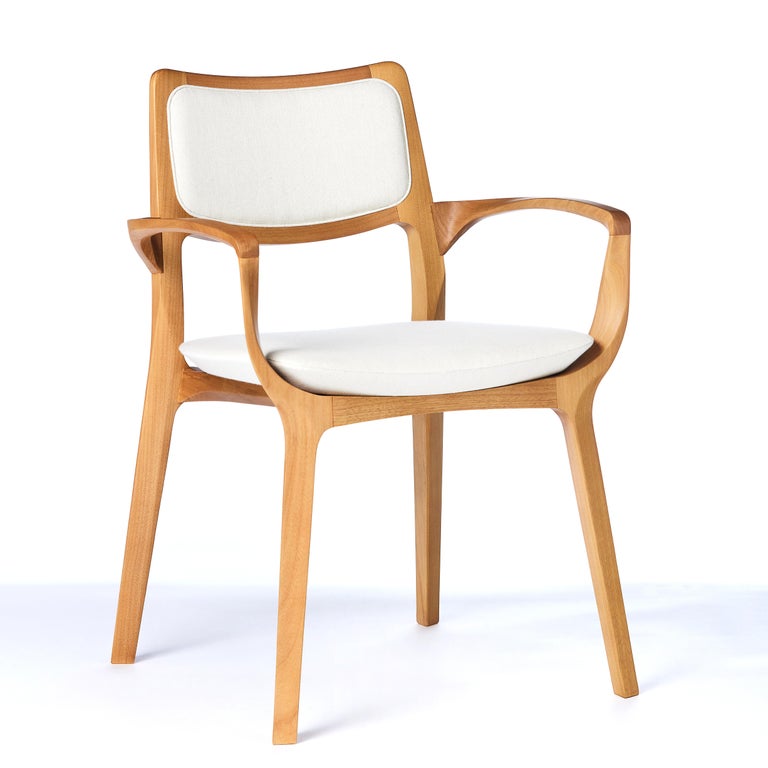 Post-Modern Style Aurora Chair in Walnut Finish with Wooden Back and Textile For Sale 3