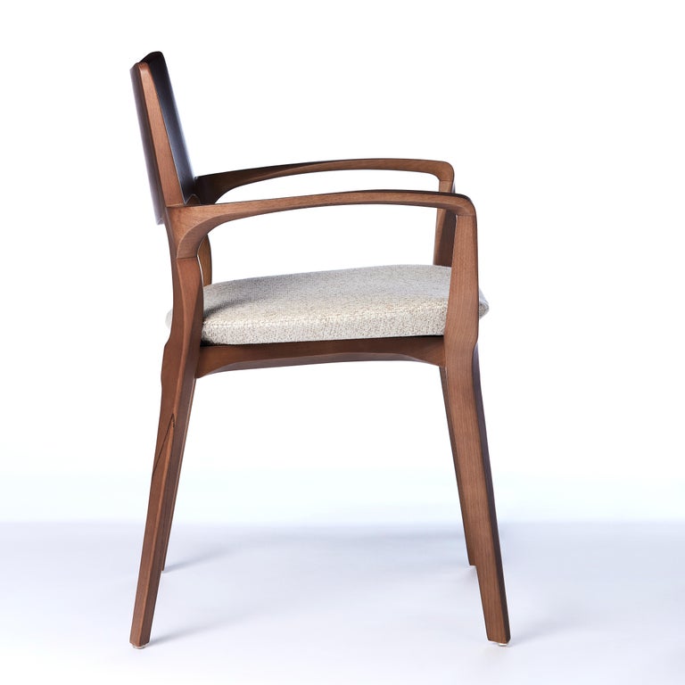 Brazilian Post-Modern Style Aurora Chair in Walnut Finish with Wooden Back and Textile For Sale