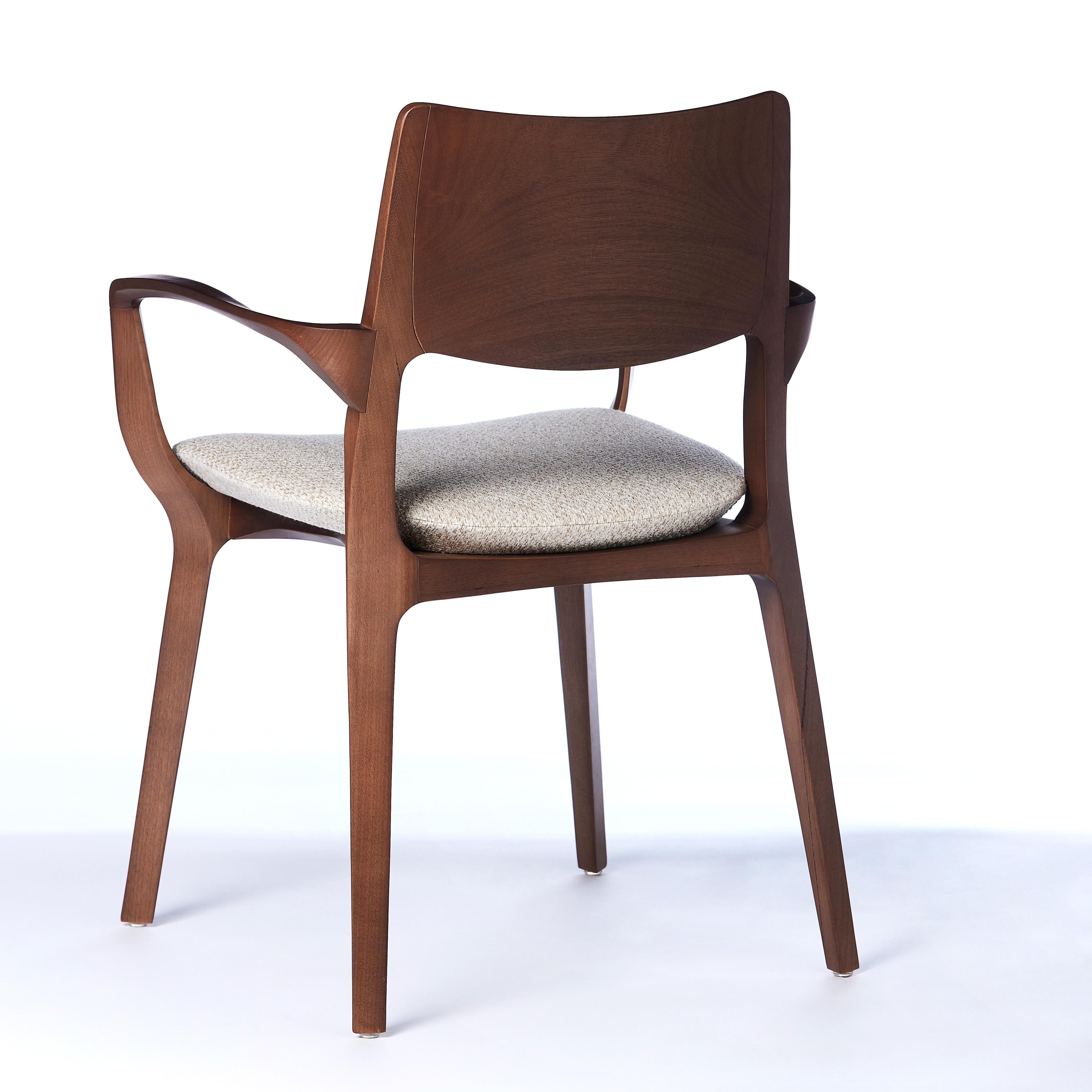 Caning Post-Modern Style Aurora Chair in Walnut Finish with Wooden Back and Textile For Sale