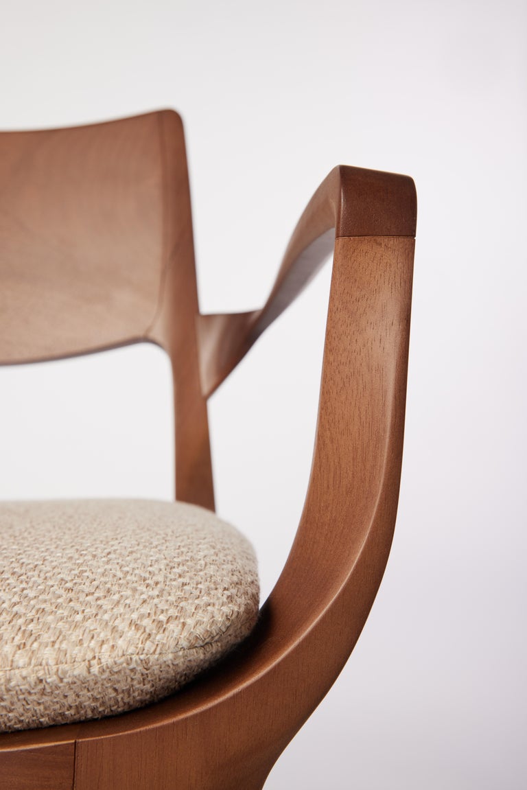 Post-Modern Style Aurora Chair in Walnut Finish with Wooden Back and Textile For Sale 1
