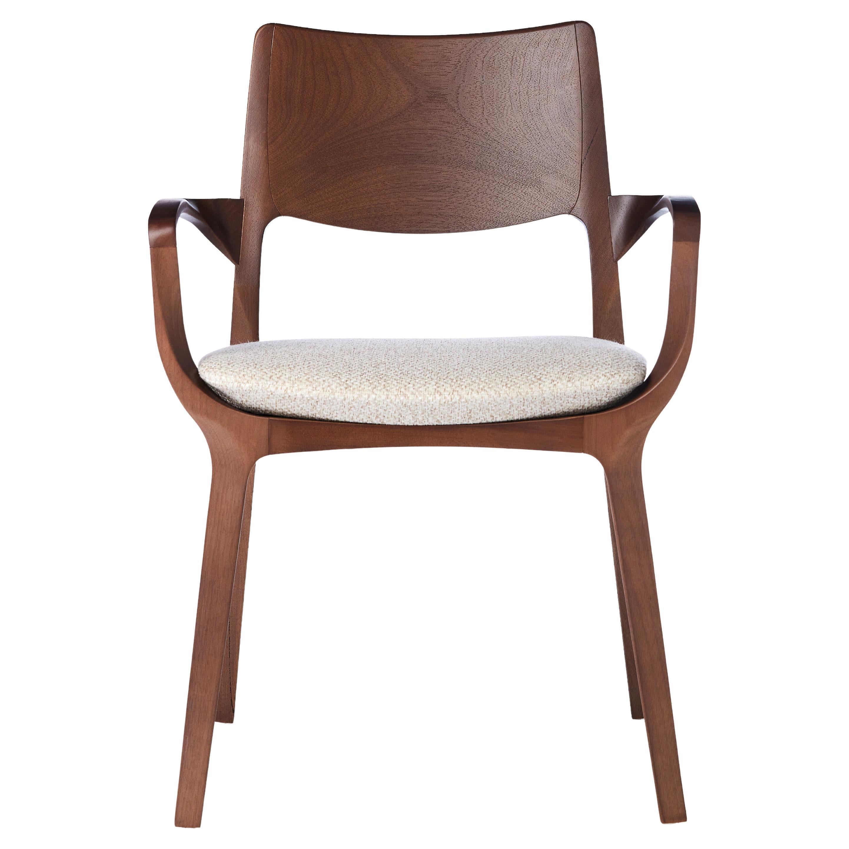 Post-Modern Style Aurora Chair in Walnut Finish with Wooden Back and Textile For Sale