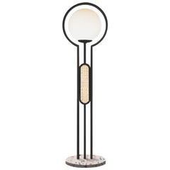 Post Modern Style Frame Floor Lamp Salmon Rose, Woven Cane and Terrazzo by UTU