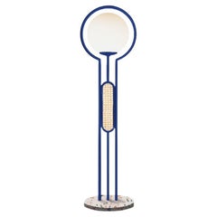 Lampadaire à cadre de style post-moderne cuivre, canne tissée et terrazzo par UTU