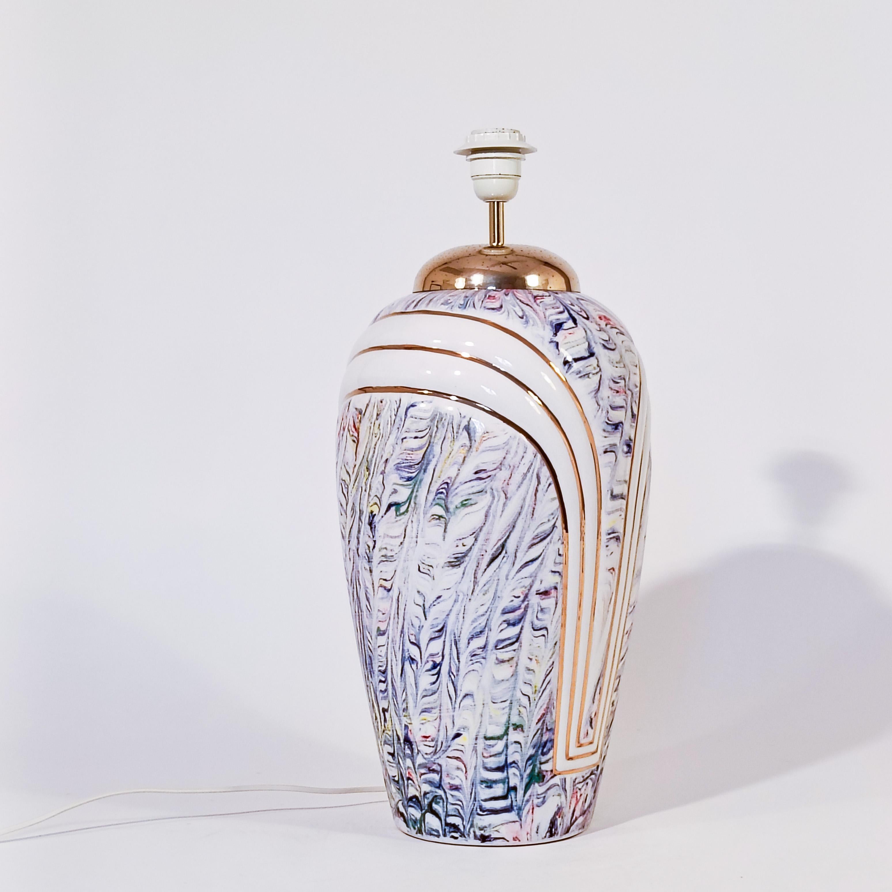 Italian Post-Modern style. Huge multicolor ceramic table lamp, Italy, 1980s For Sale