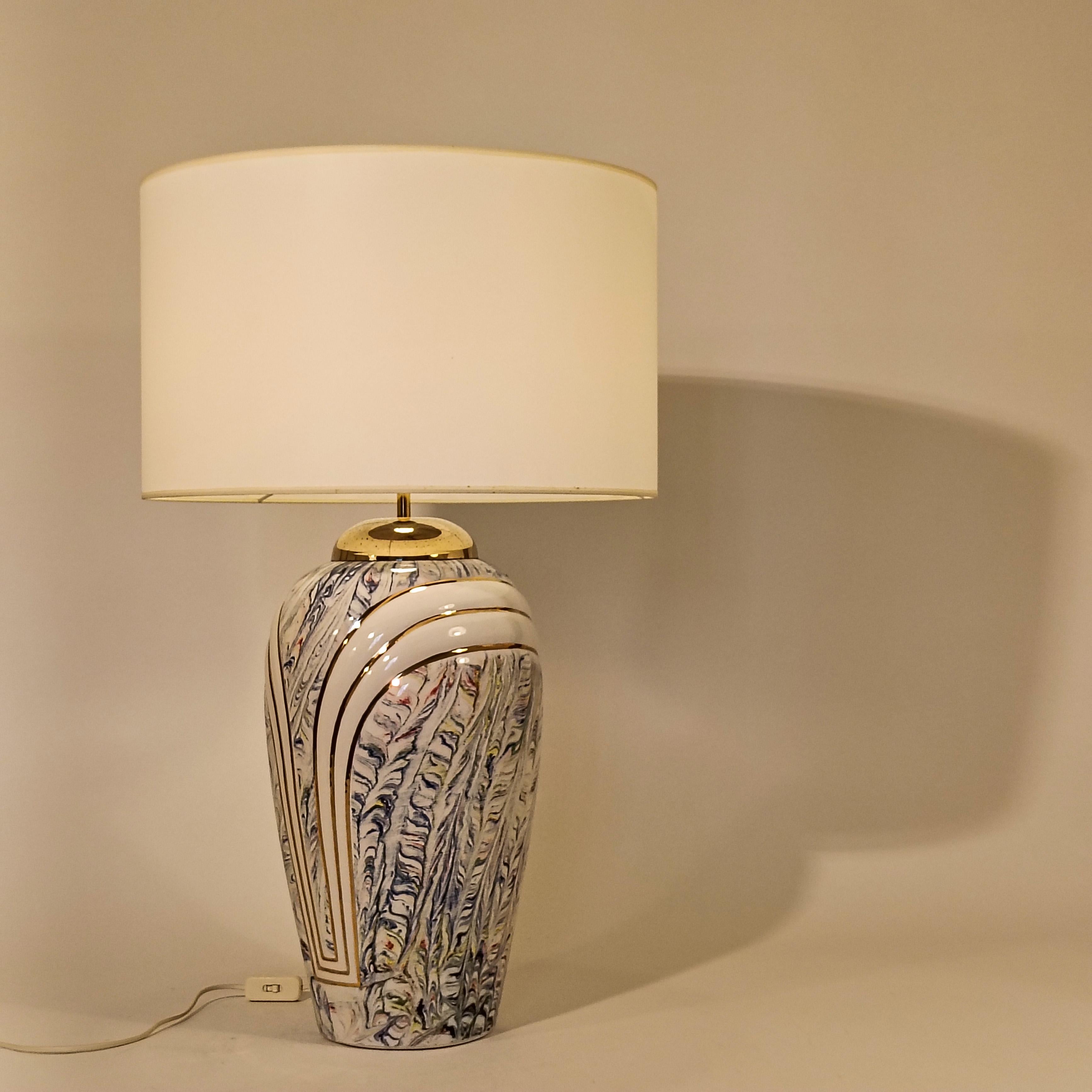Late 20th Century Post-Modern style. Huge multicolor ceramic table lamp, Italy, 1980s For Sale
