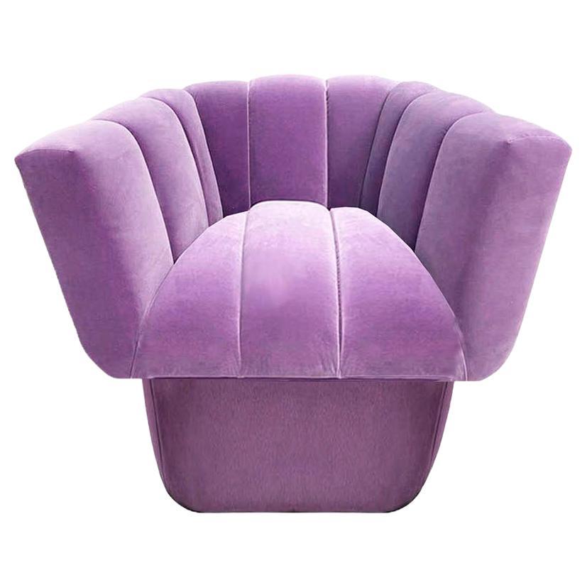 Organic Modern Style Lilac Velvet Beirut Accent Chair Handmade and Customizable For Sale