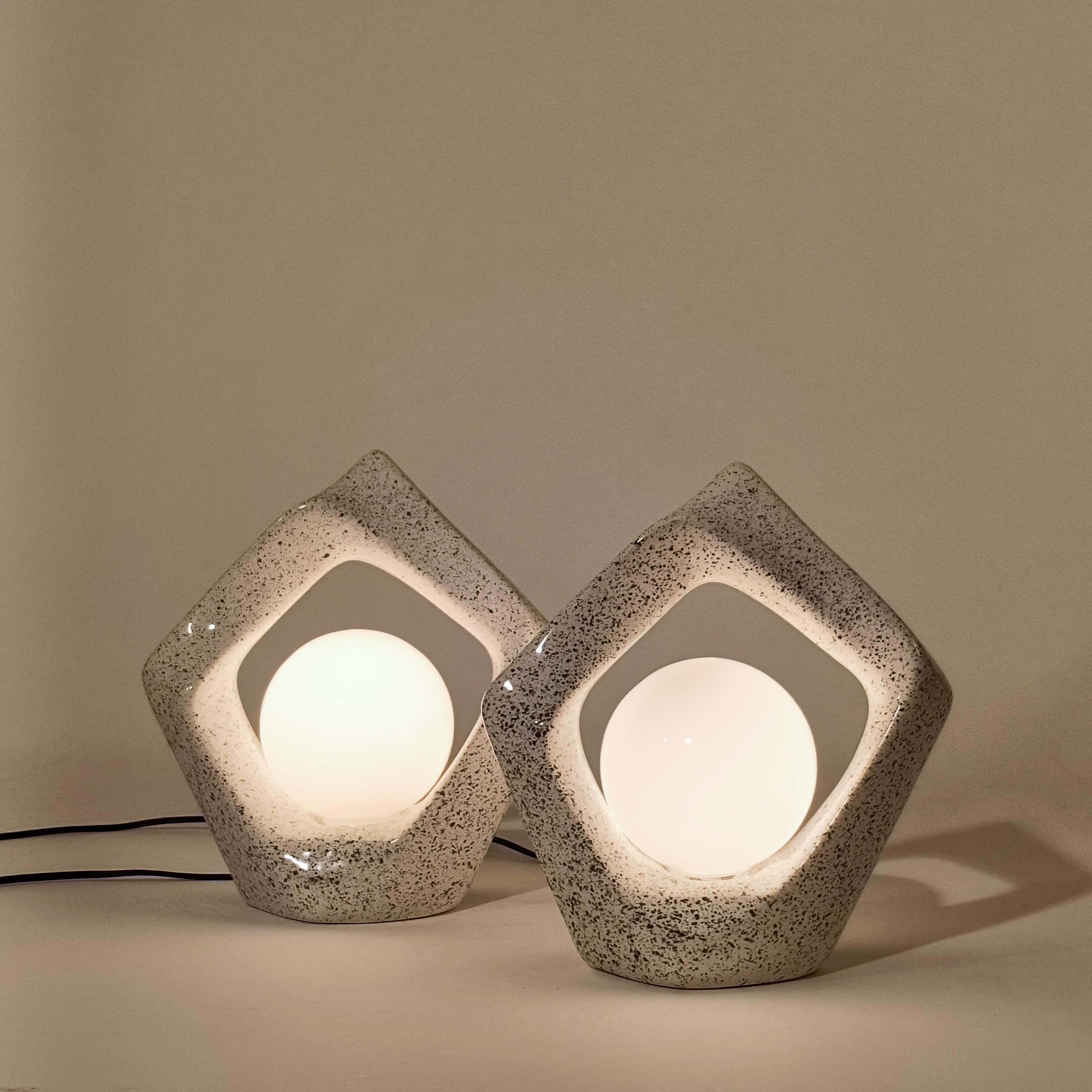 Hand-Crafted Post-Modern style. Sculptural ceramic table lamps, Spain, 1980s For Sale