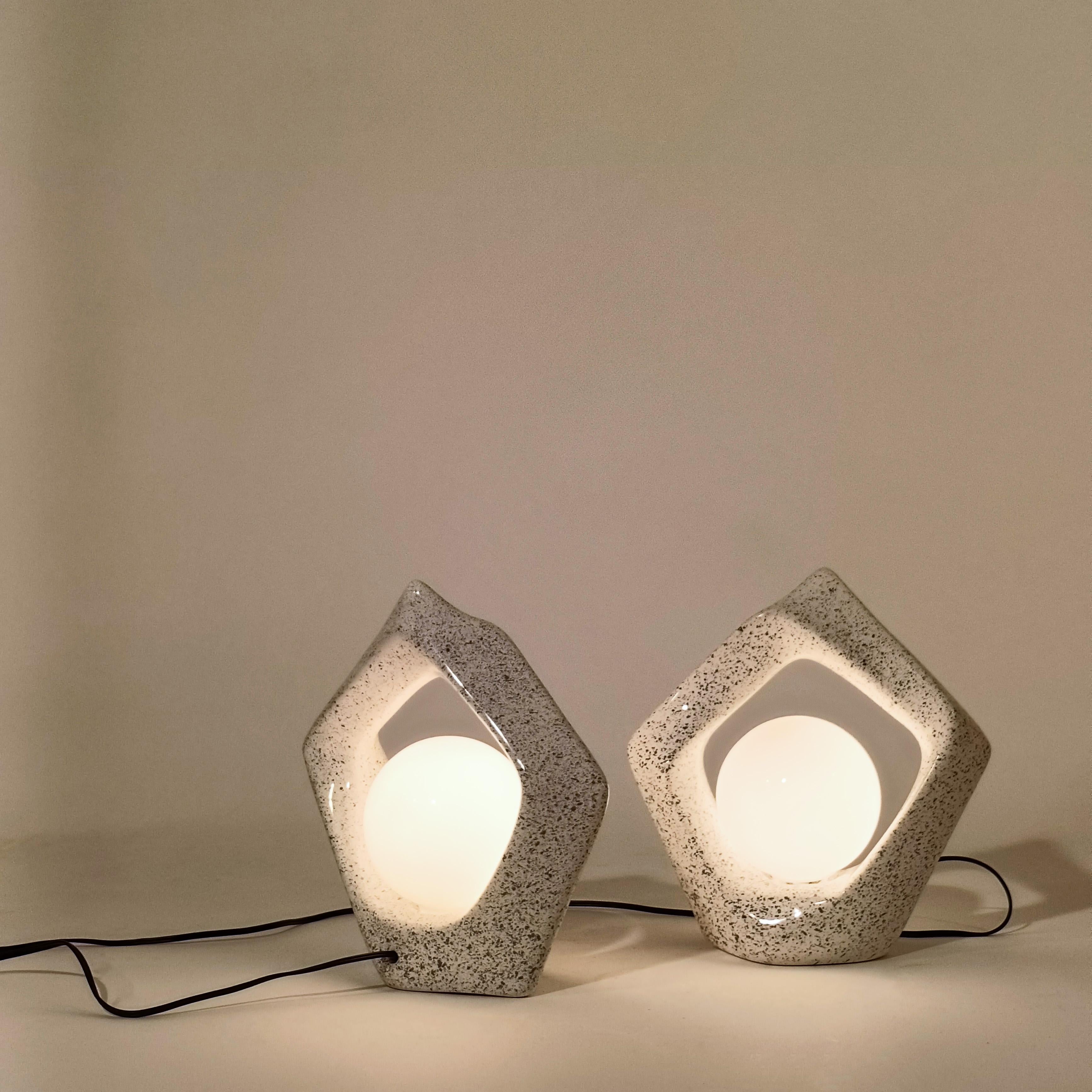 Late 20th Century Post-Modern style. Sculptural ceramic table lamps, Spain, 1980s For Sale