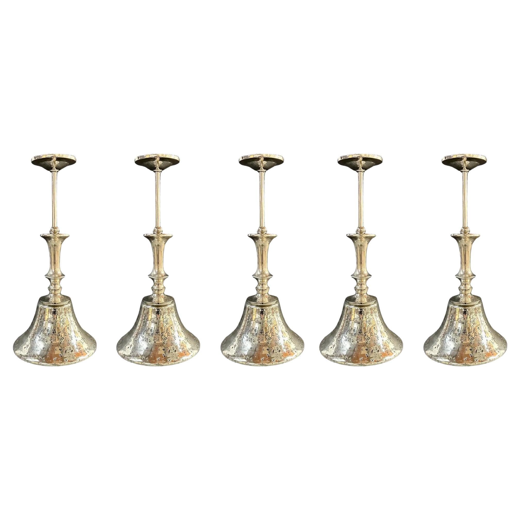  Post Modern style Silver Cone Pendant in Antiqued Finish, Set of 5 For Sale