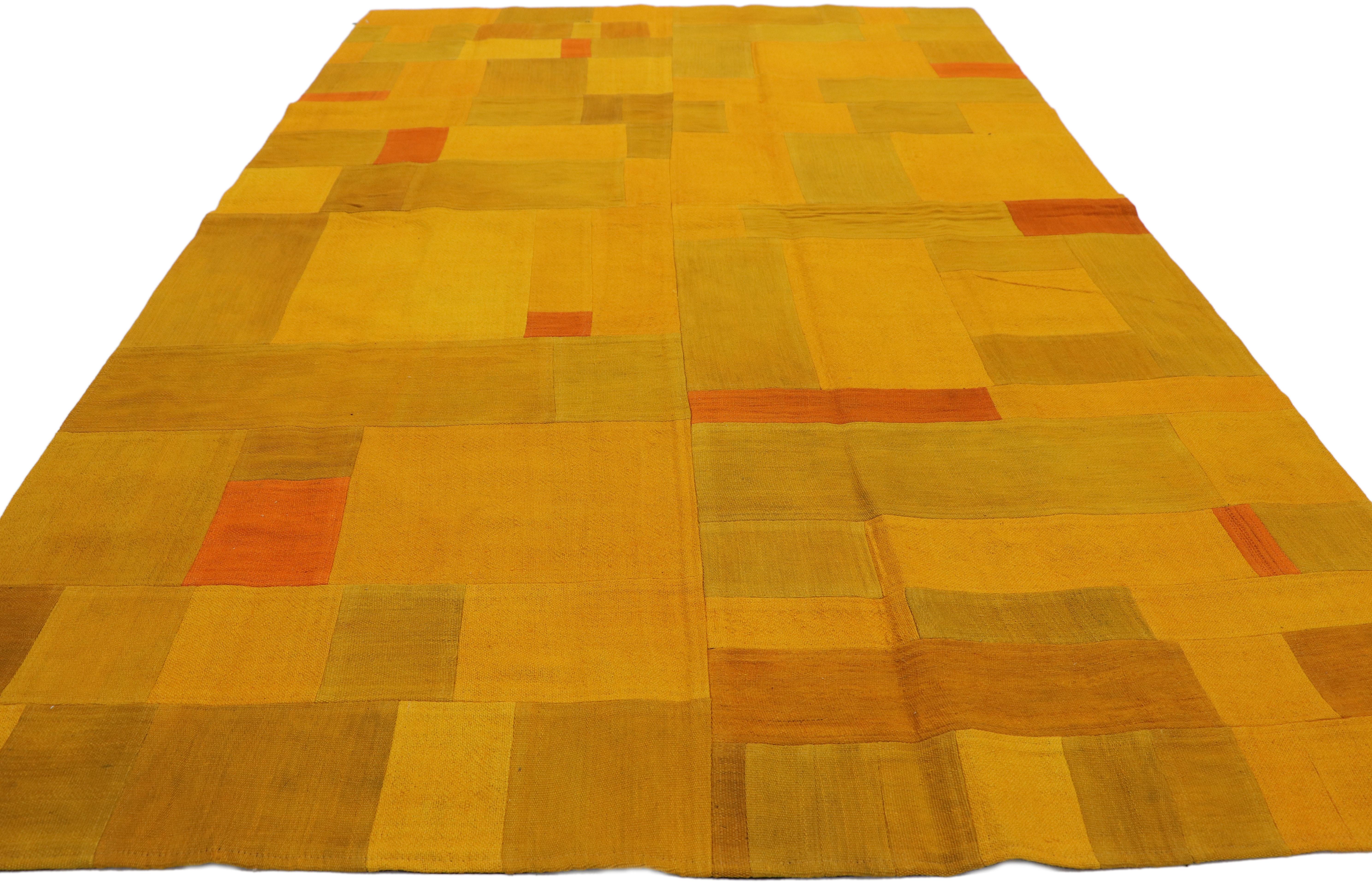 Post-Modern Postmodern Style Vintage Turkish Kilim Rug, Patchwork Kilim Flat-Weave Rug For Sale