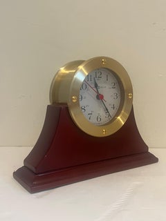 Post Modern Table Desk Mantel Clock, Howard Miller, Brass & Cherry