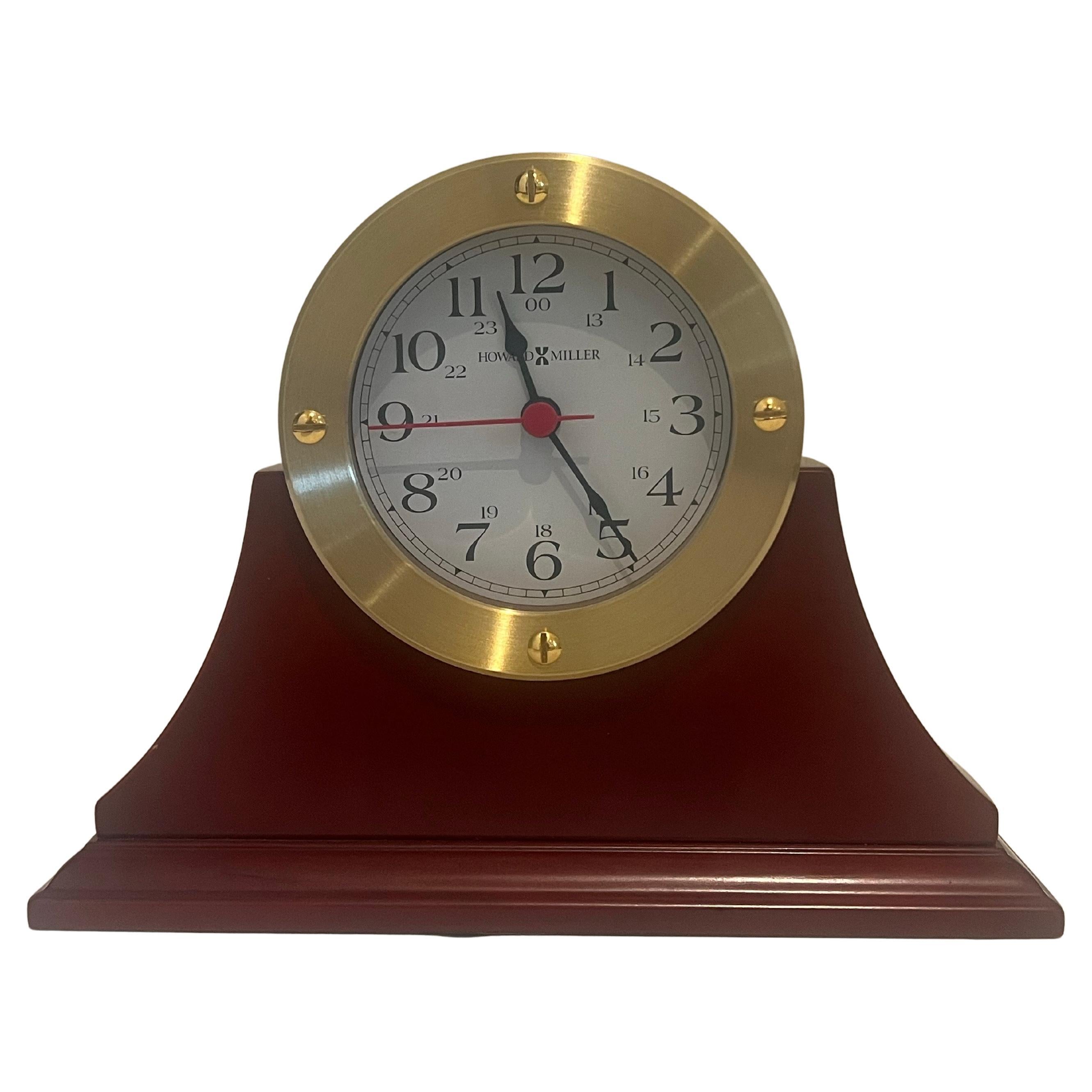 Post Modern Table Desk Mantel Clock, Howard Miller, Brass 
Cherry For Sale
