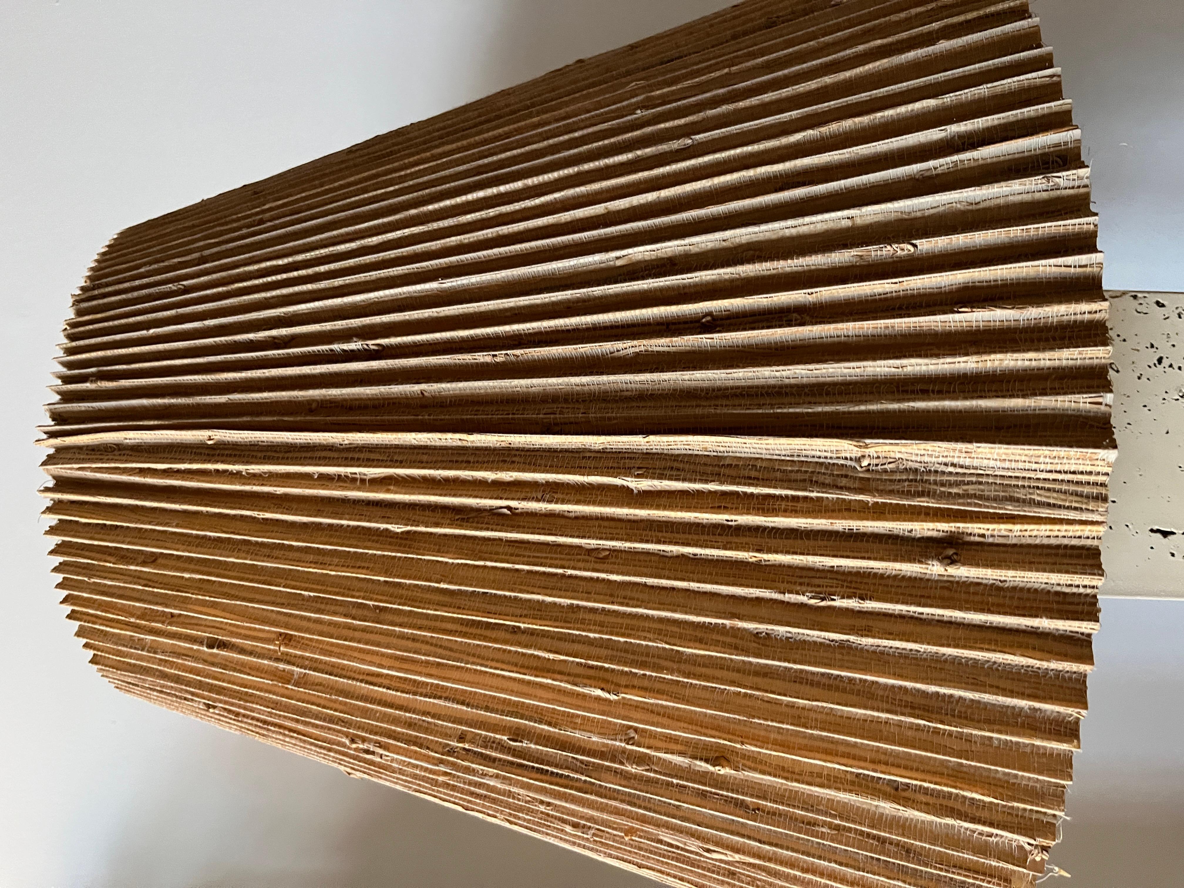 Post-modern Tall Travertine Column Table Lamp with Original Pleated Sisal Shade For Sale 3