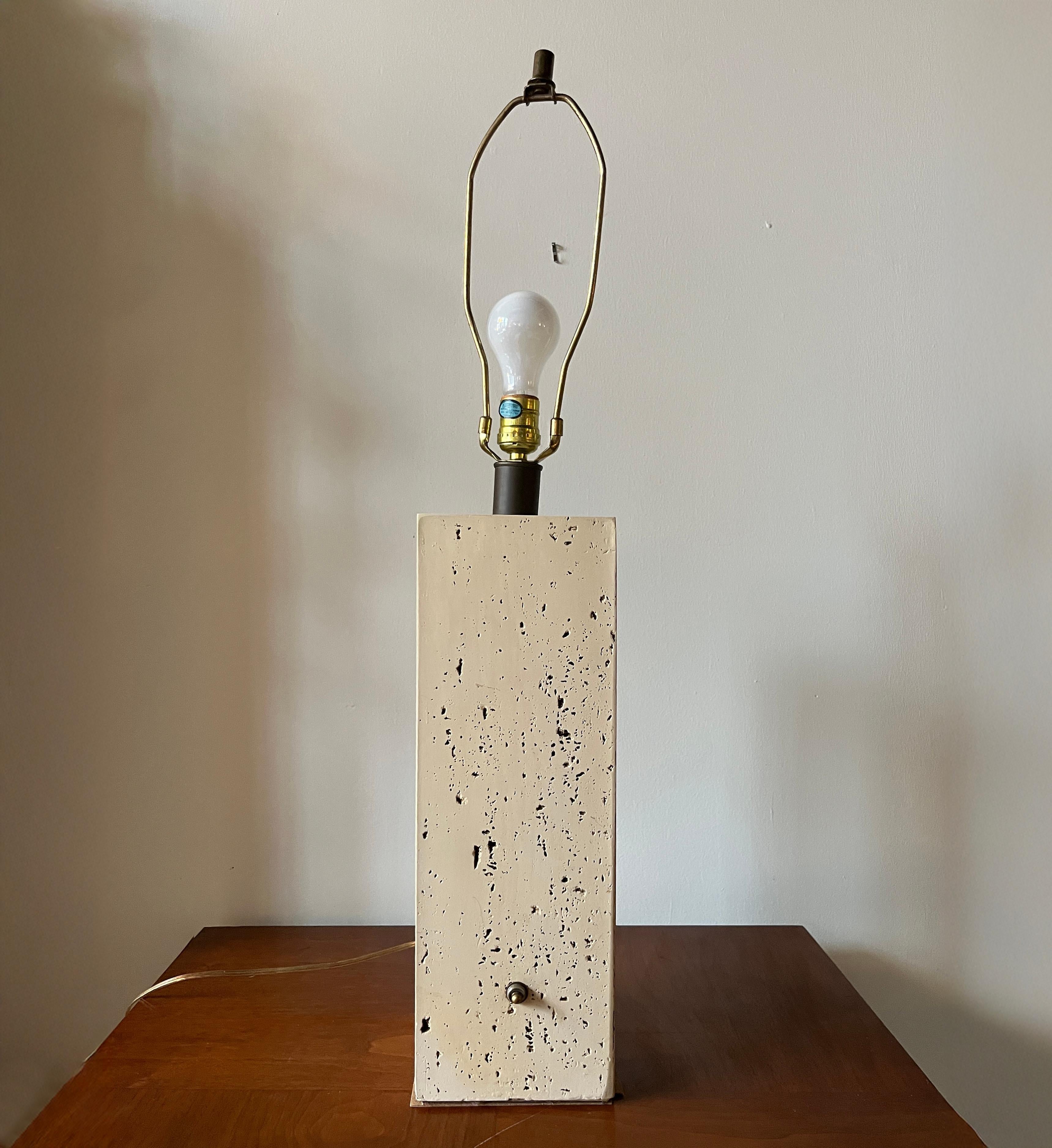 Post-Modern Post-modern Tall Travertine Column Table Lamp with Original Pleated Sisal Shade For Sale