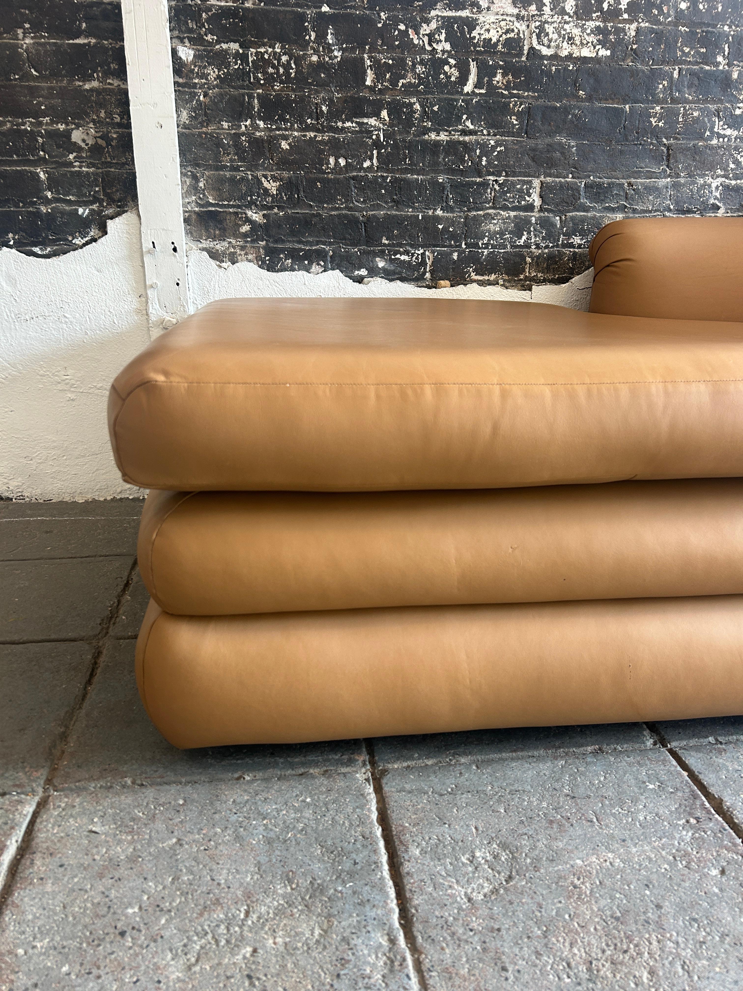 American Post Modern Tan Leather Chaise Lounge single arm Great Design