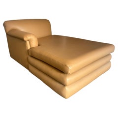 Post Modern Tan Leather Chaise Lounge single arm Great Design