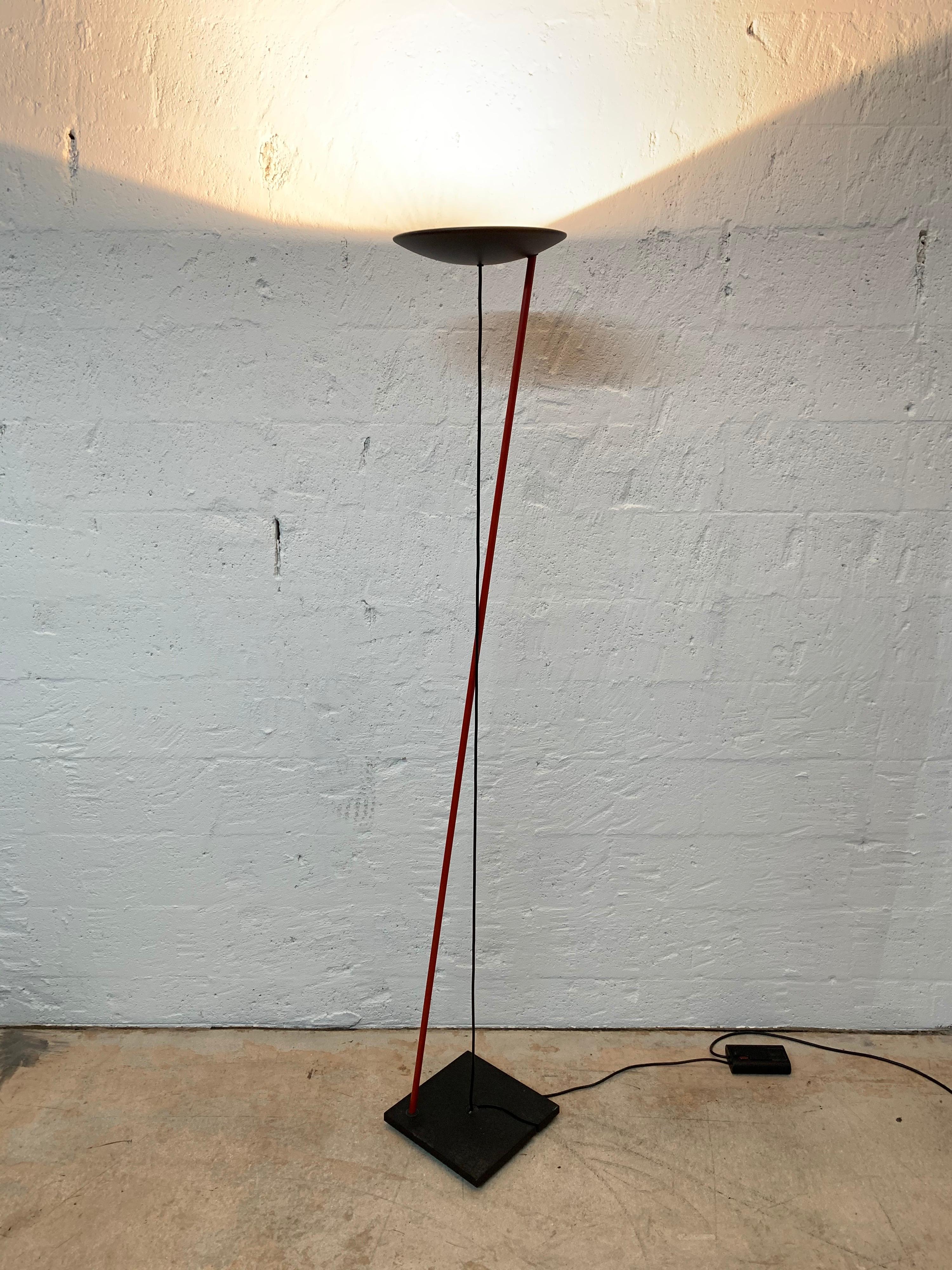 Postmodern red and black steel floor lamp designed by Mario Barbaglia and Marco Colombo for PAF Studio, Italy, 1980s.