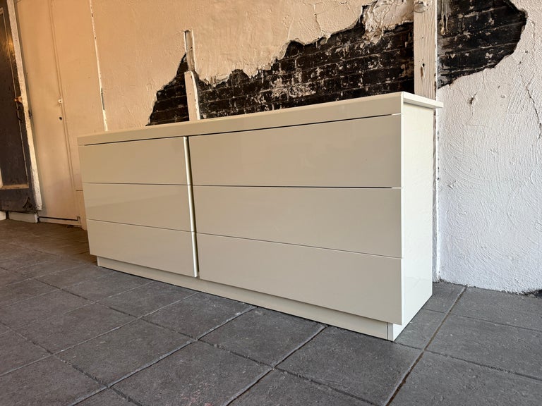 Post modern taupe beige Gloss lacquer 6 Drawer long Dresser Italy For Sale at 1stDibs Post modern taupe beige Gloss lacquer 6 Drawer long Dresser Italy For Sale at 1stDibs