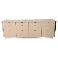 Post modern taupe lacquer chrome 12 drawer dresser credenza by Ello