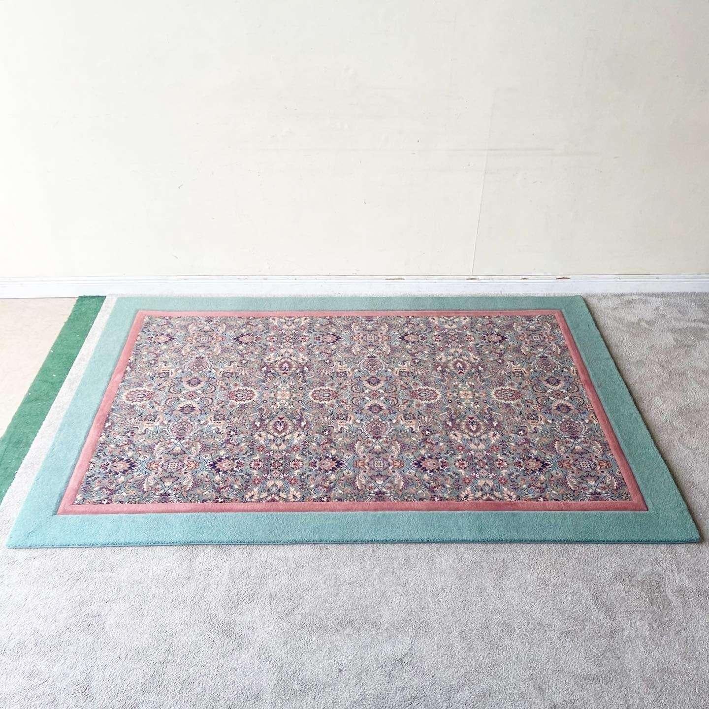 American Post Modern Teal and Pink Rectangular Area Rug For Sale