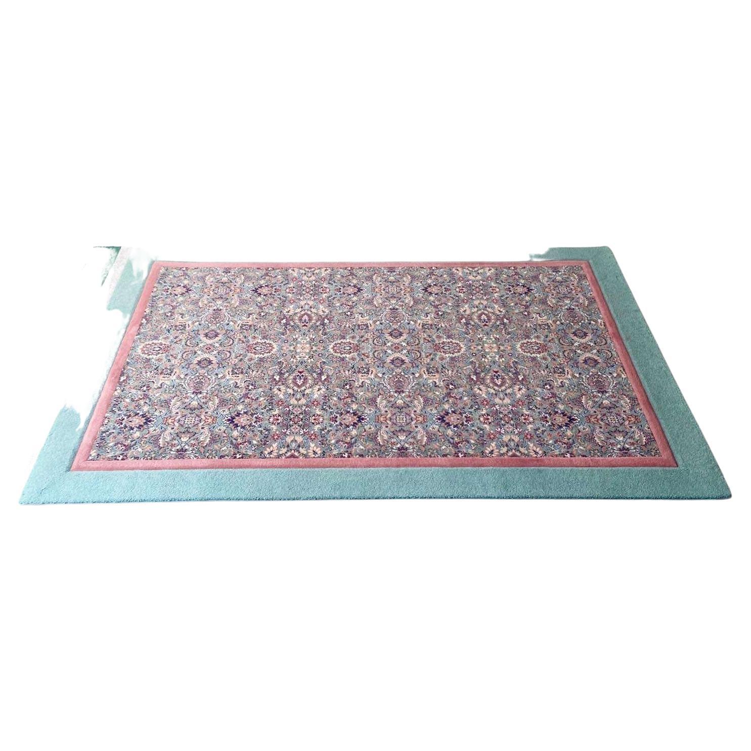 Post Modern Teal and Pink Rectangular Area Rug For Sale