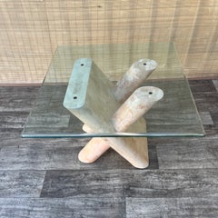 Post Modern Tessellated Mactan Stone Rounded X-Shape Base Side Table. C 1980s