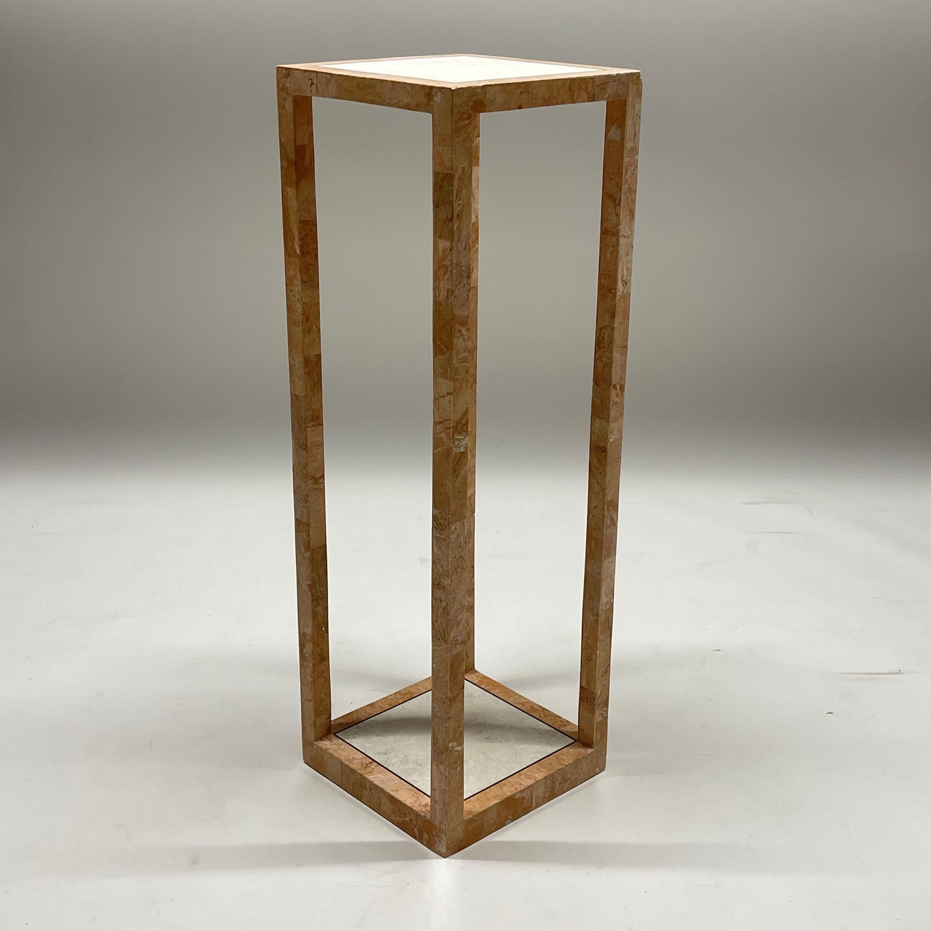 Philippine Post-Modern Tessellated Pink Marble and Coral Stone Pedestal by Maitland Smith For Sale