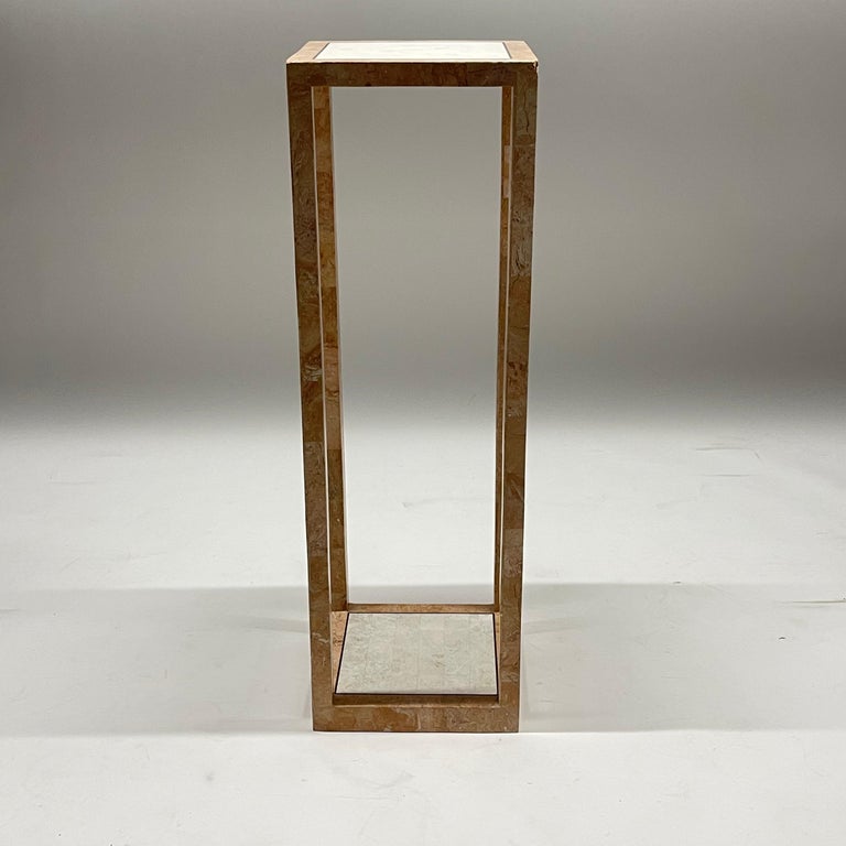 Inlay Post-Modern Tessellated Pink Marble and Coral Stone Pedestal by Maitland Smith For Sale