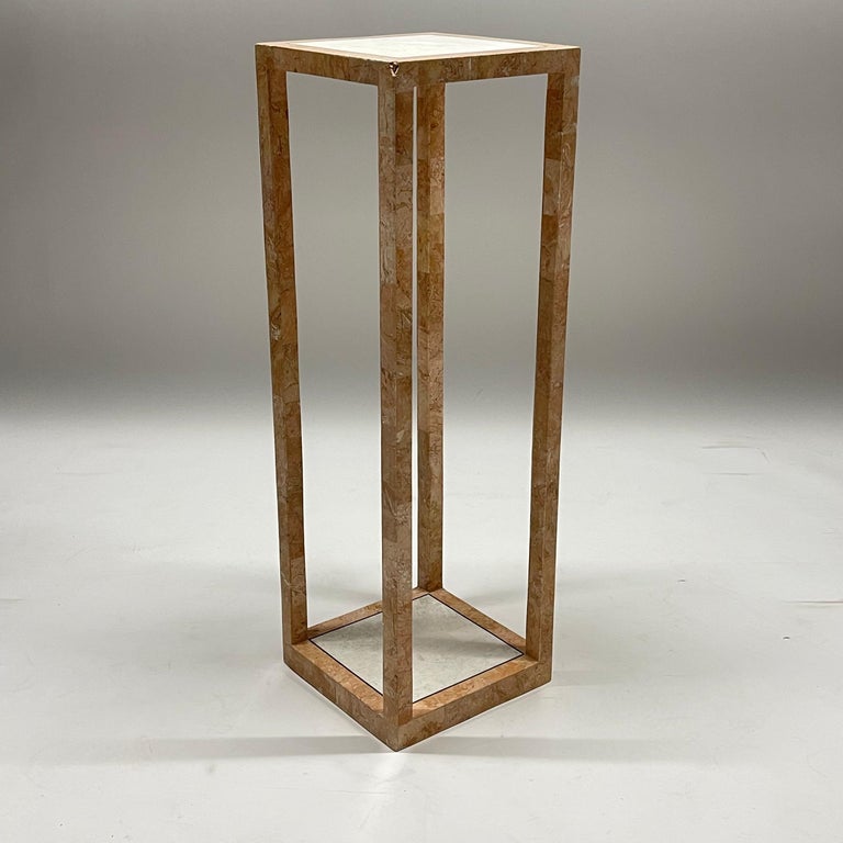 Post-Modern Tessellated Pink Marble and Coral Stone Pedestal by Maitland Smith In Good Condition For Sale In Miami, FL