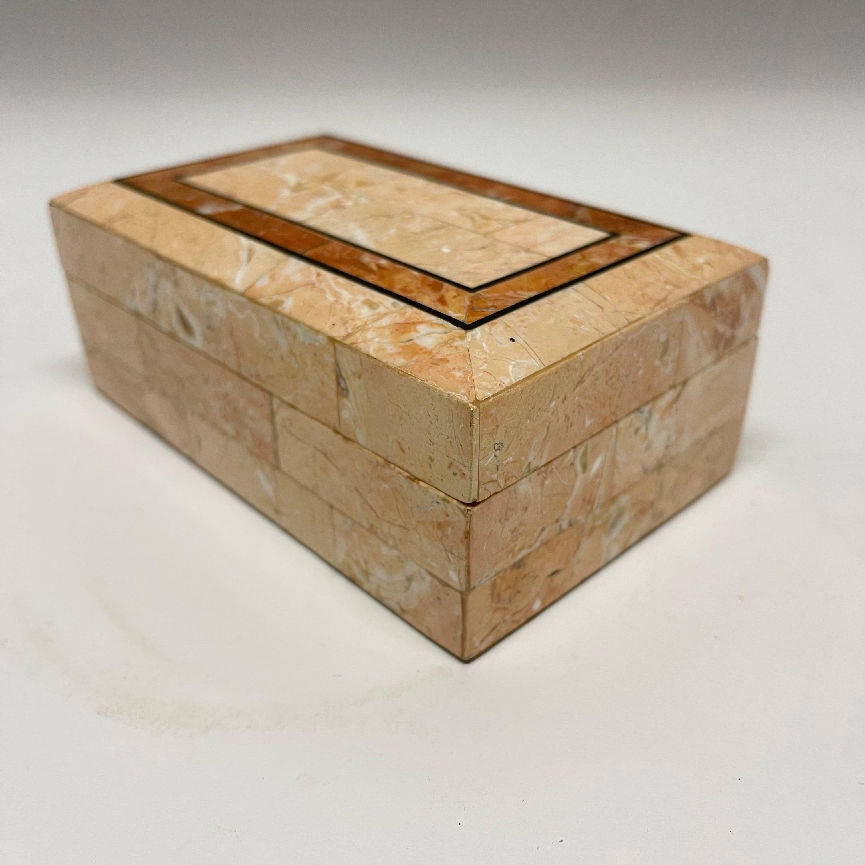 Post-Modern Tessellated Pink Marble and Red Travertine Box by Maitland Smith In Good Condition For Sale In Miami, FL