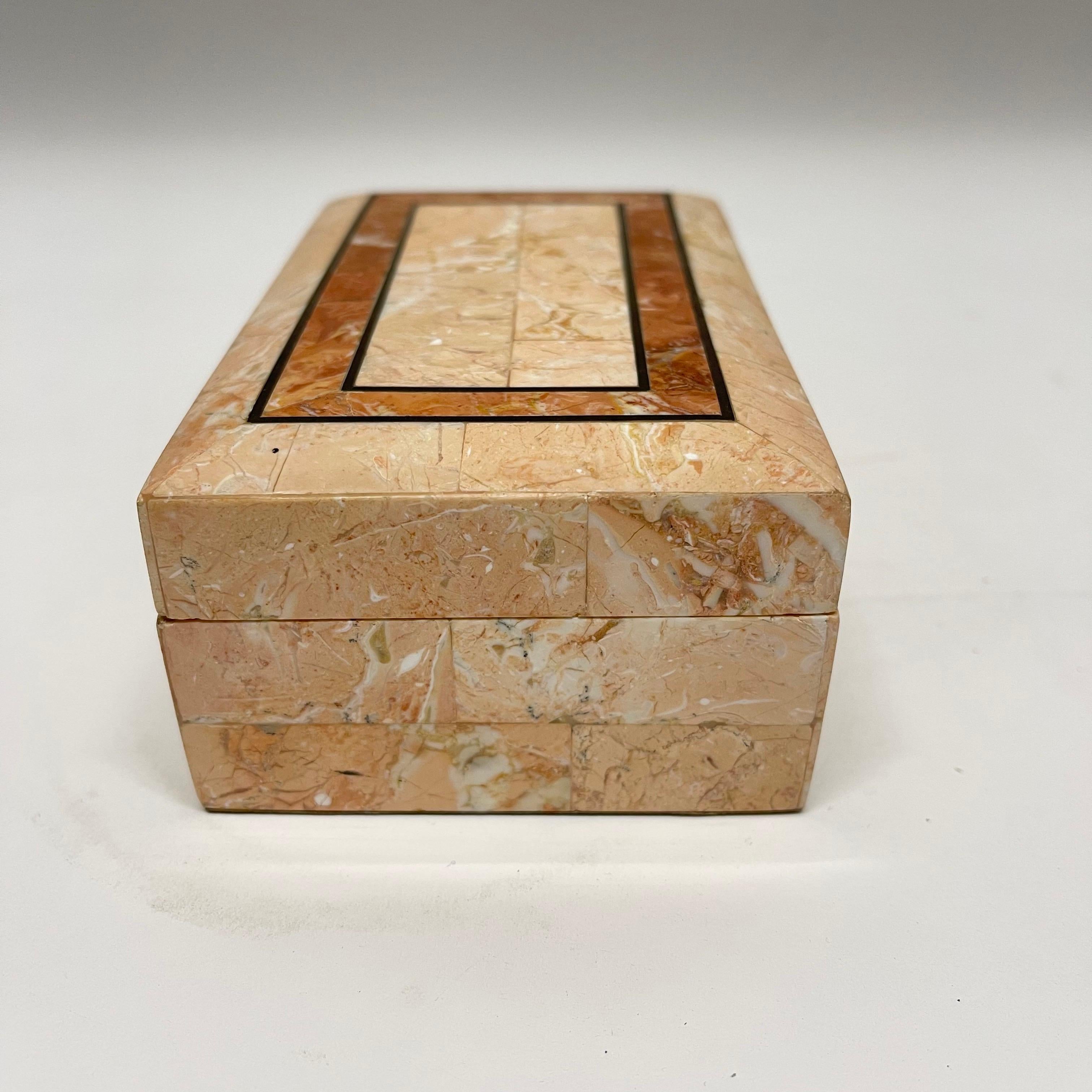 20th Century Post-Modern Tessellated Pink Marble and Red Travertine Box by Maitland Smith For Sale