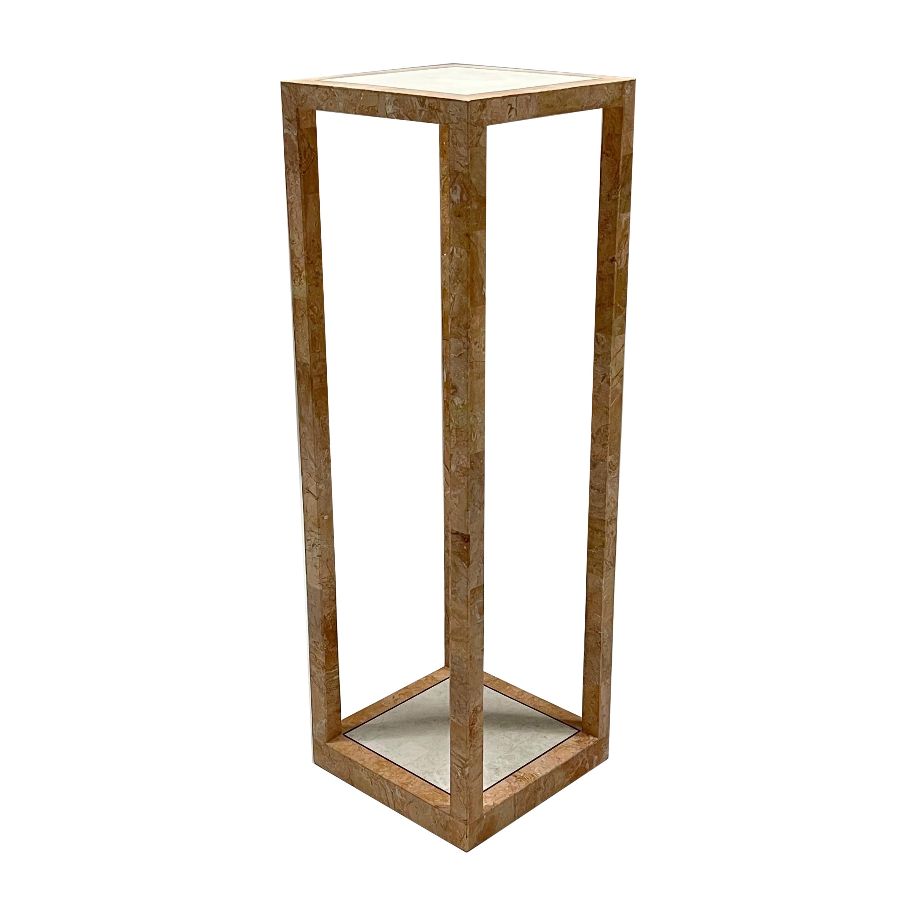 Post-Modern Tessellated Pink Marble and Travertine Pedestal by Maitland Smith
