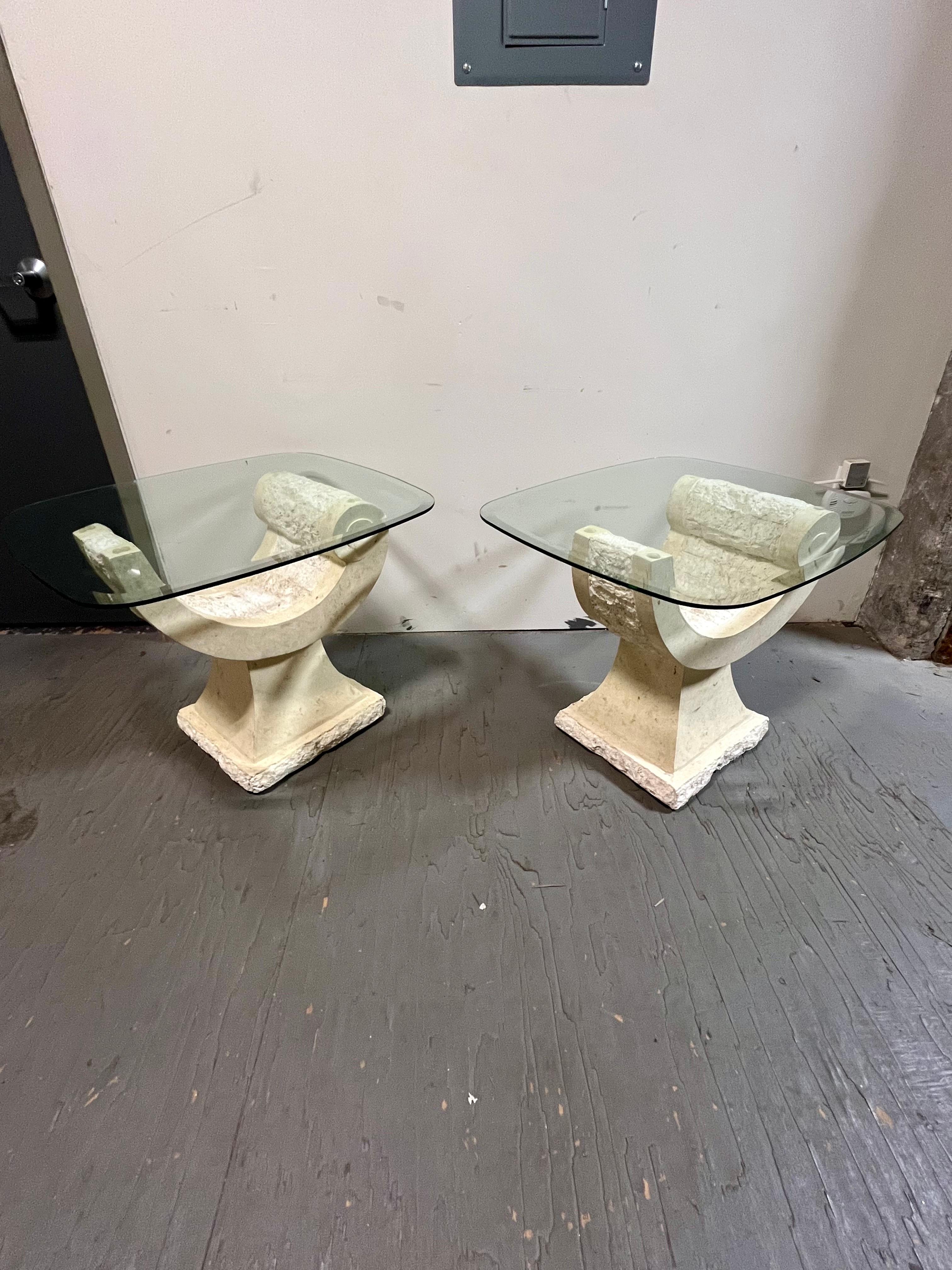 Philippine Post Modern Tessellated Stone Base End Tables Magnussen For Sale