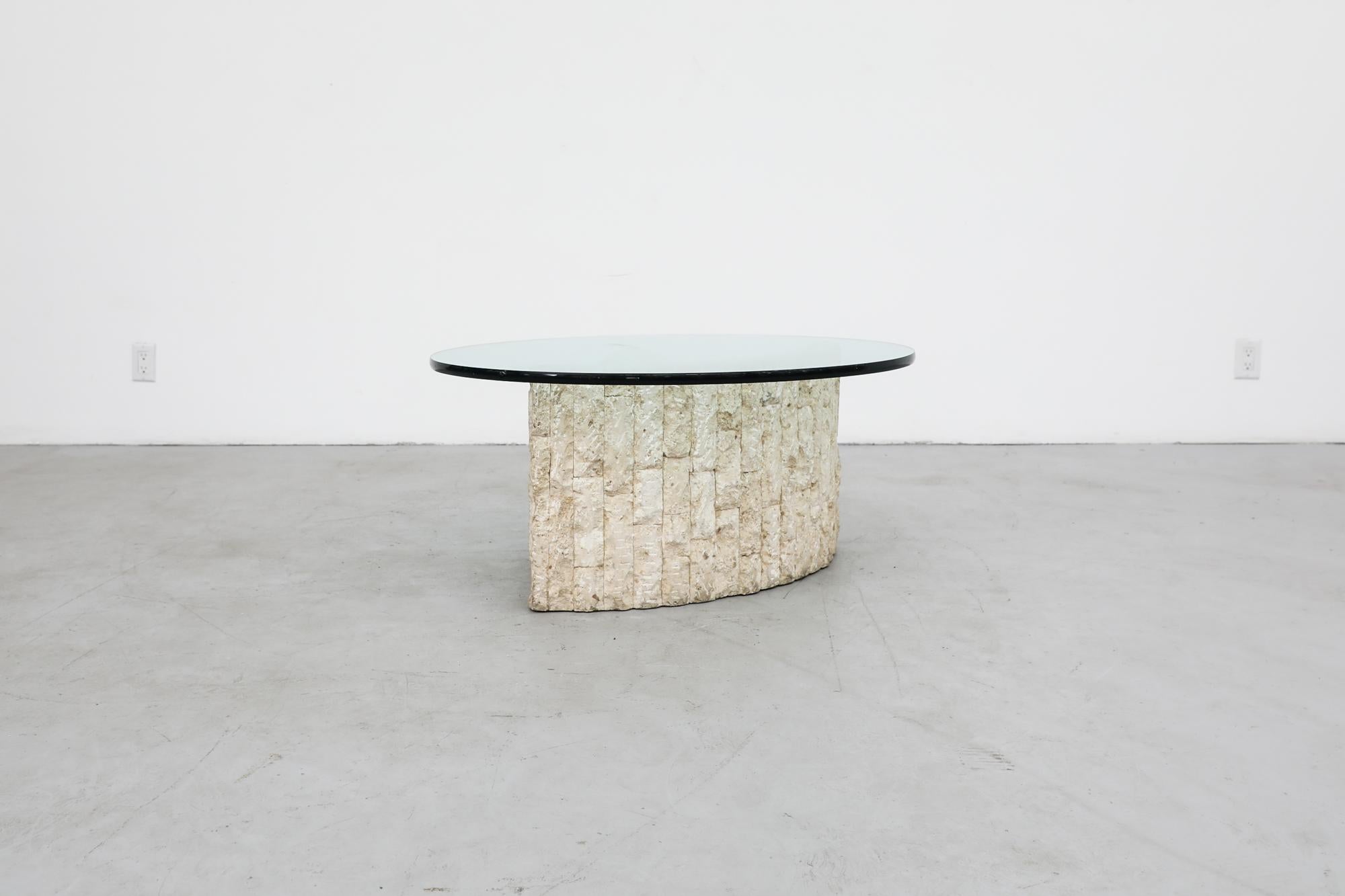 French Post-Modern Tessellated Stone Coffee Table with Glass by Magnussen Ponte, 1995 For Sale