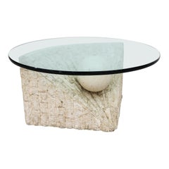 Table basse postmoderne en pierre tessellée avec verre de Magnussen Ponte, 1995