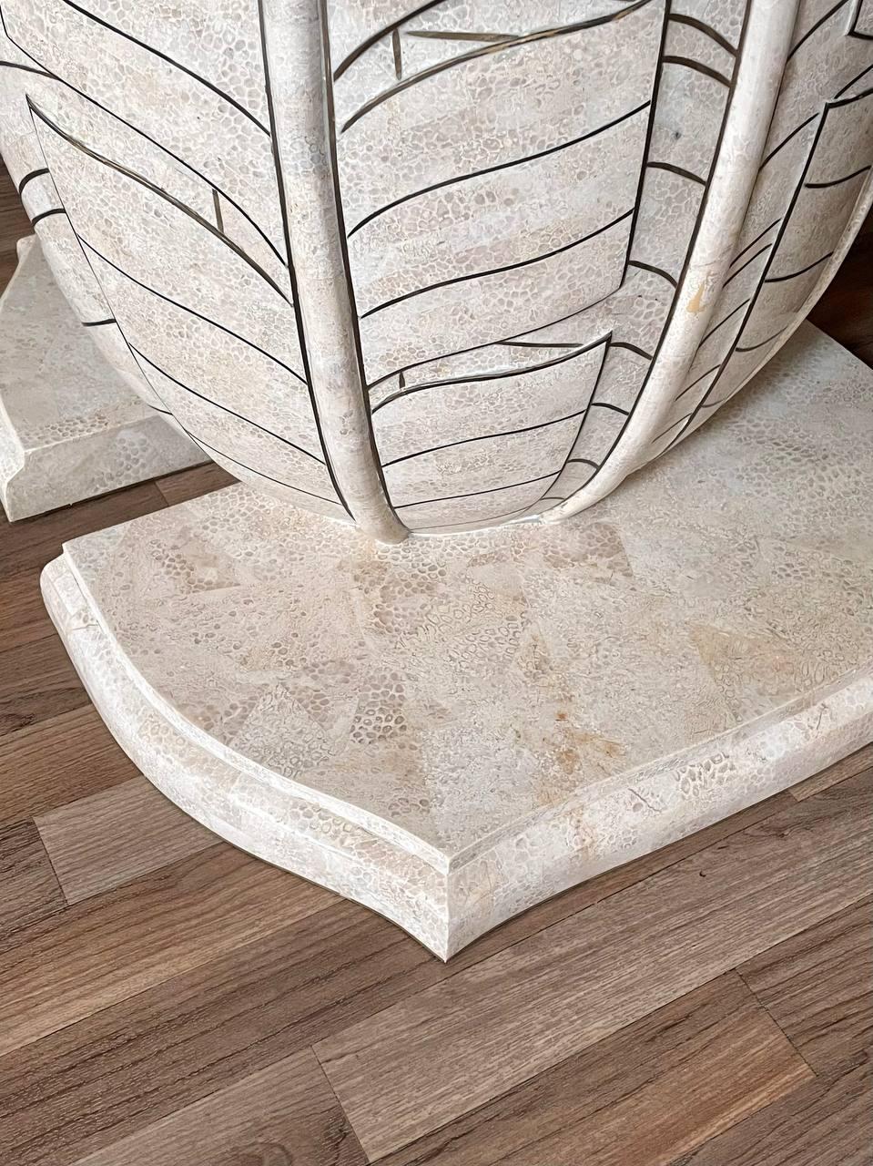 Post Modern Tessellated Stone Leaf Motif Split-Base Dining Table For Sale 4