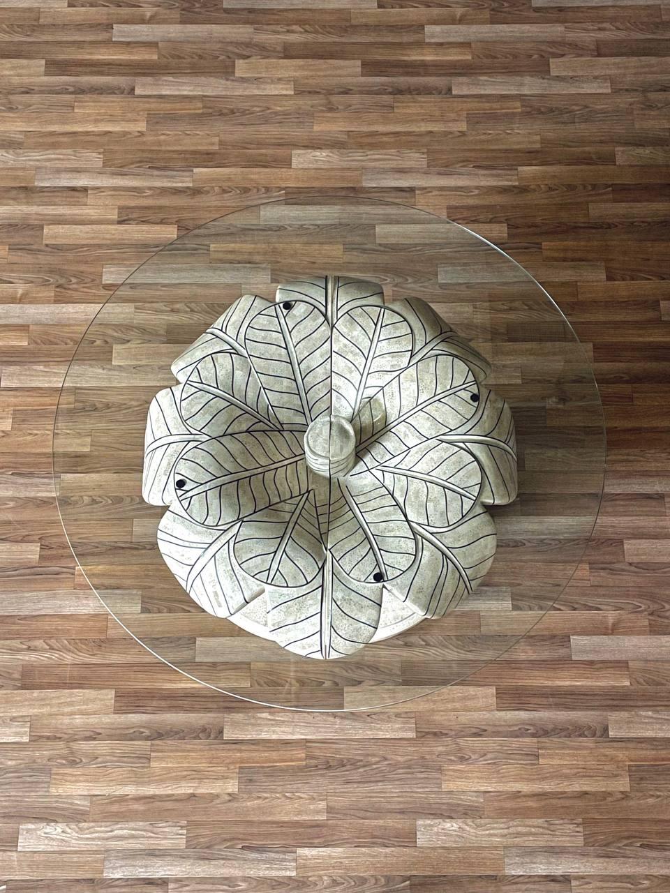 American Post Modern Tessellated Stone Leaf Motif Split-Base Dining Table For Sale