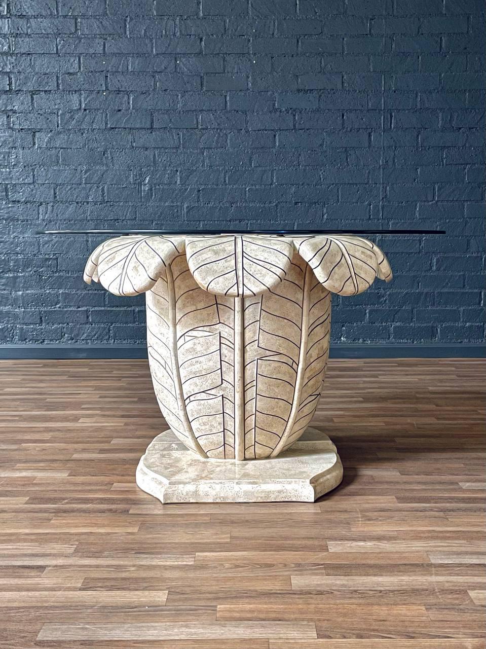 Post Modern Tessellated Stone Leaf Motif Split-Base Dining Table For Sale 1