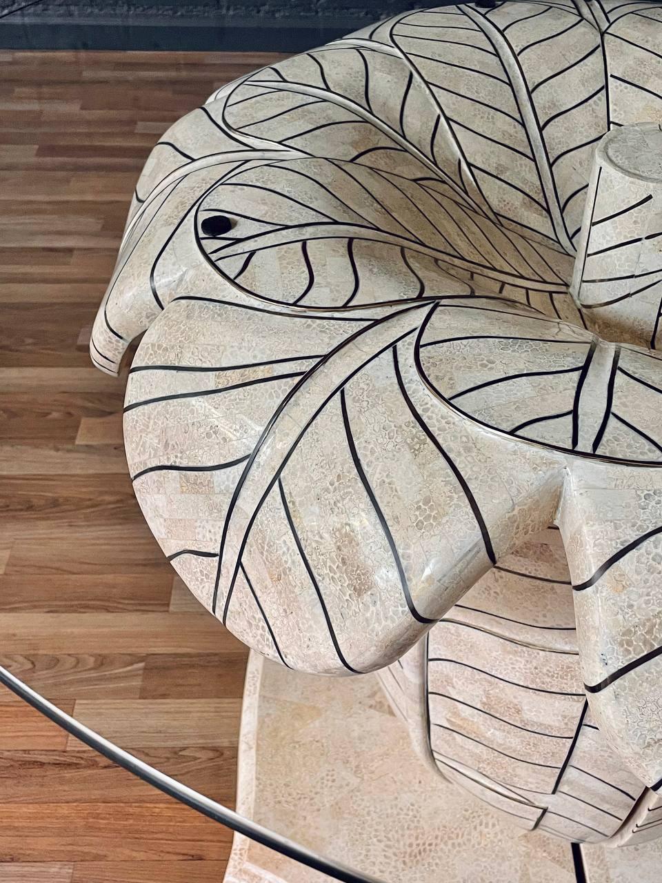 Post Modern Tessellated Stone Leaf Motif Split-Base Dining Table For Sale 2