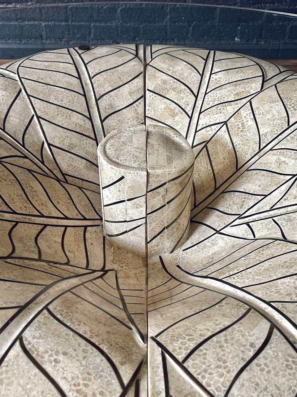 Post Modern Tessellated Stone Leaf Motif Split-Base Dining Table For Sale 3