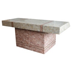 Post Modern Tessellated Stone Tile Brass Desk Robert Marcius for Maitland Smith