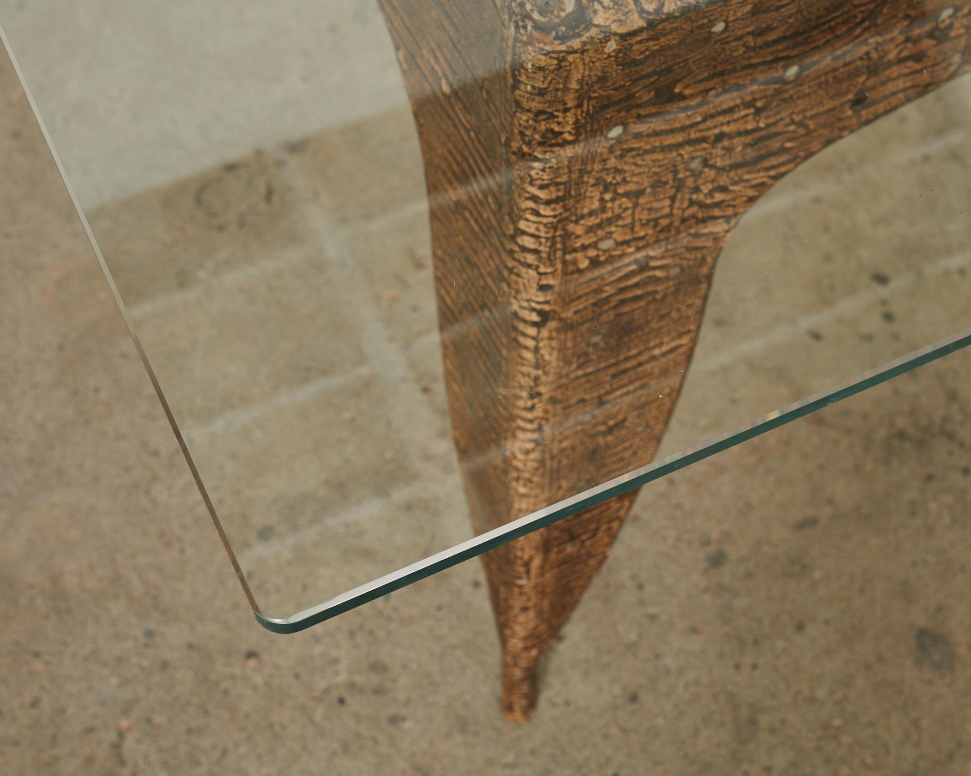Post Modern Textured Steel Glass Top Dining Table  For Sale 5
