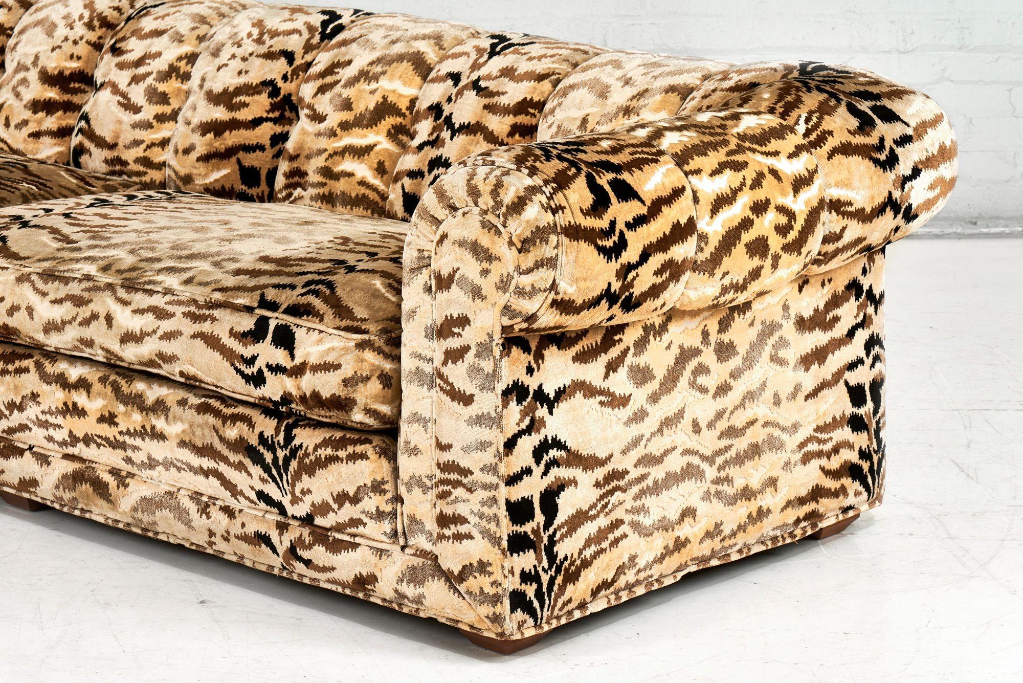 Late 20th Century Post Modern Tiger Velvet Chesterfield Sofa, 1970