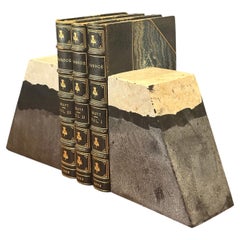 Post-Modern Travertine and Black Stone Geometric Bookends, Pair, Italy, 1980s