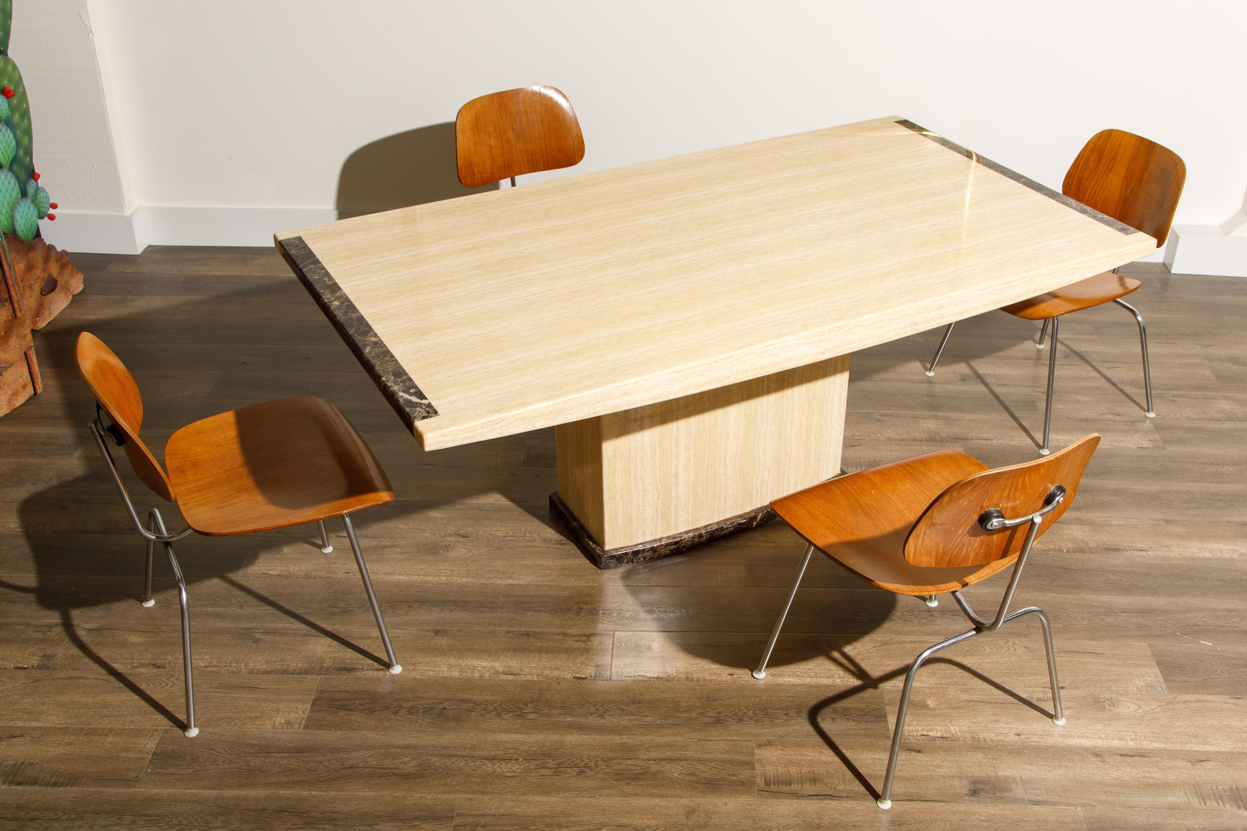 Post-Modern Travertine and Marble Dining Table, circa 1990s 5