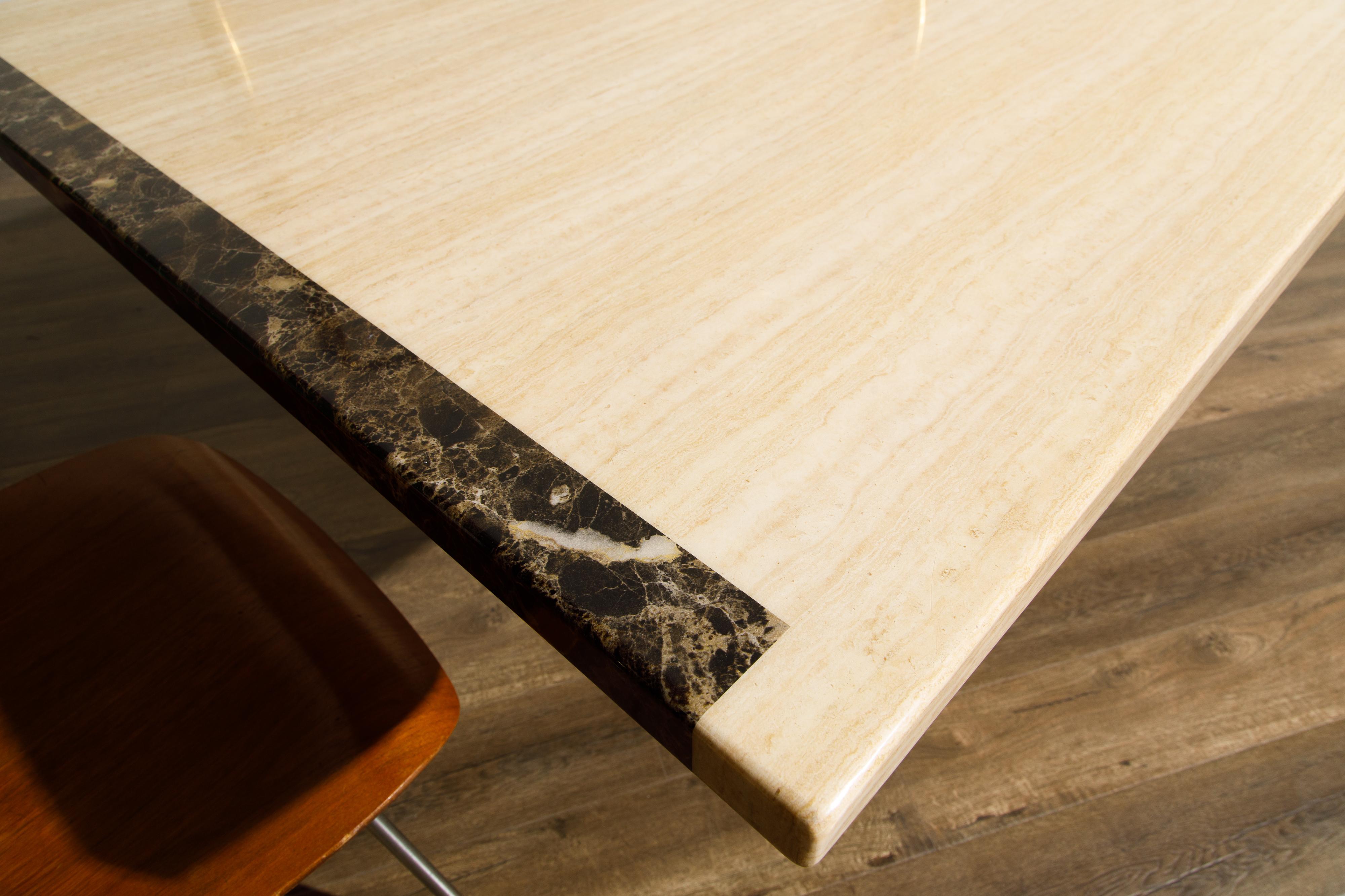 Post-Modern Travertine and Marble Dining Table, circa 1990s 9