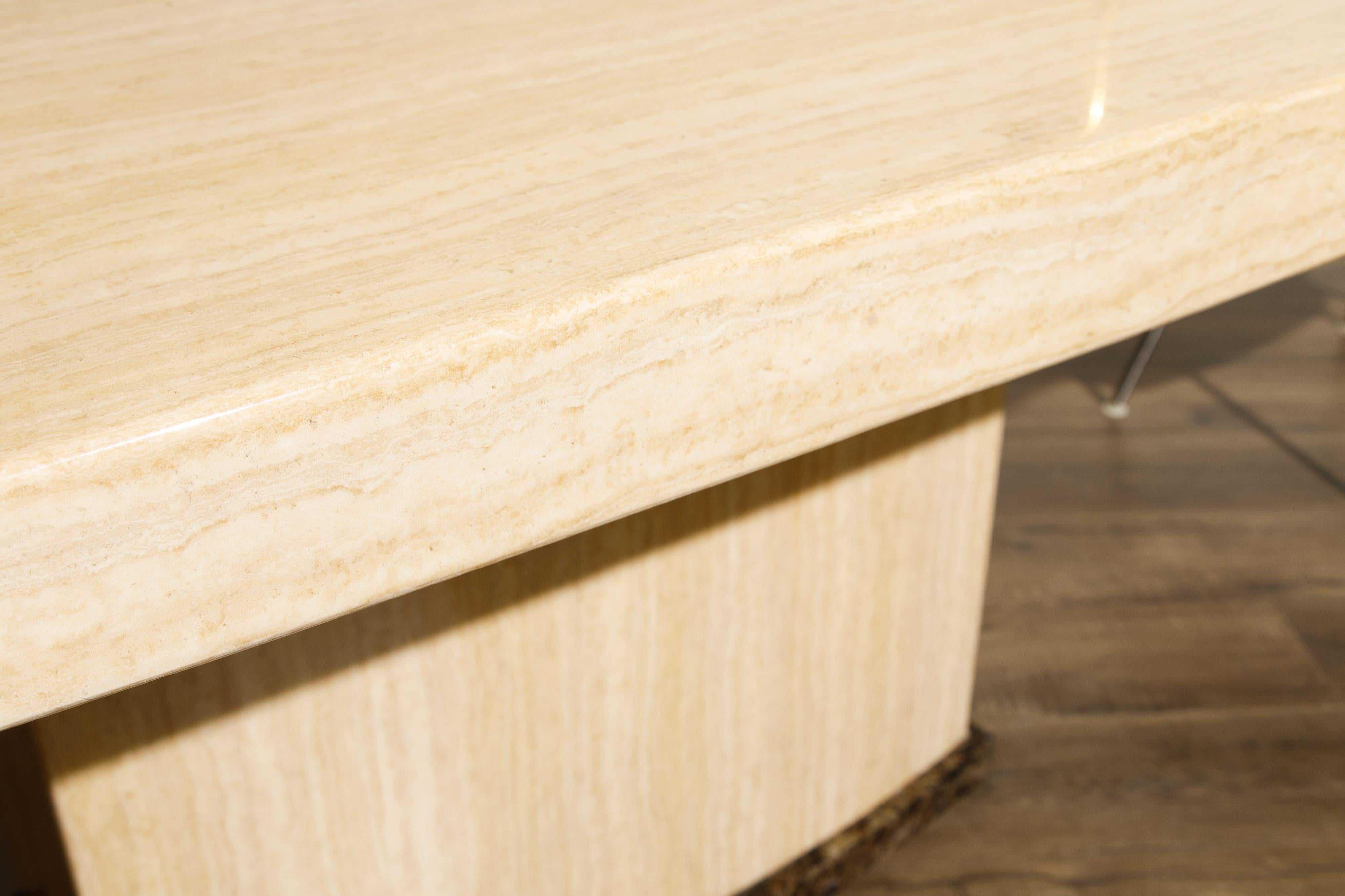 Post-Modern Travertine and Marble Dining Table, circa 1990s 12