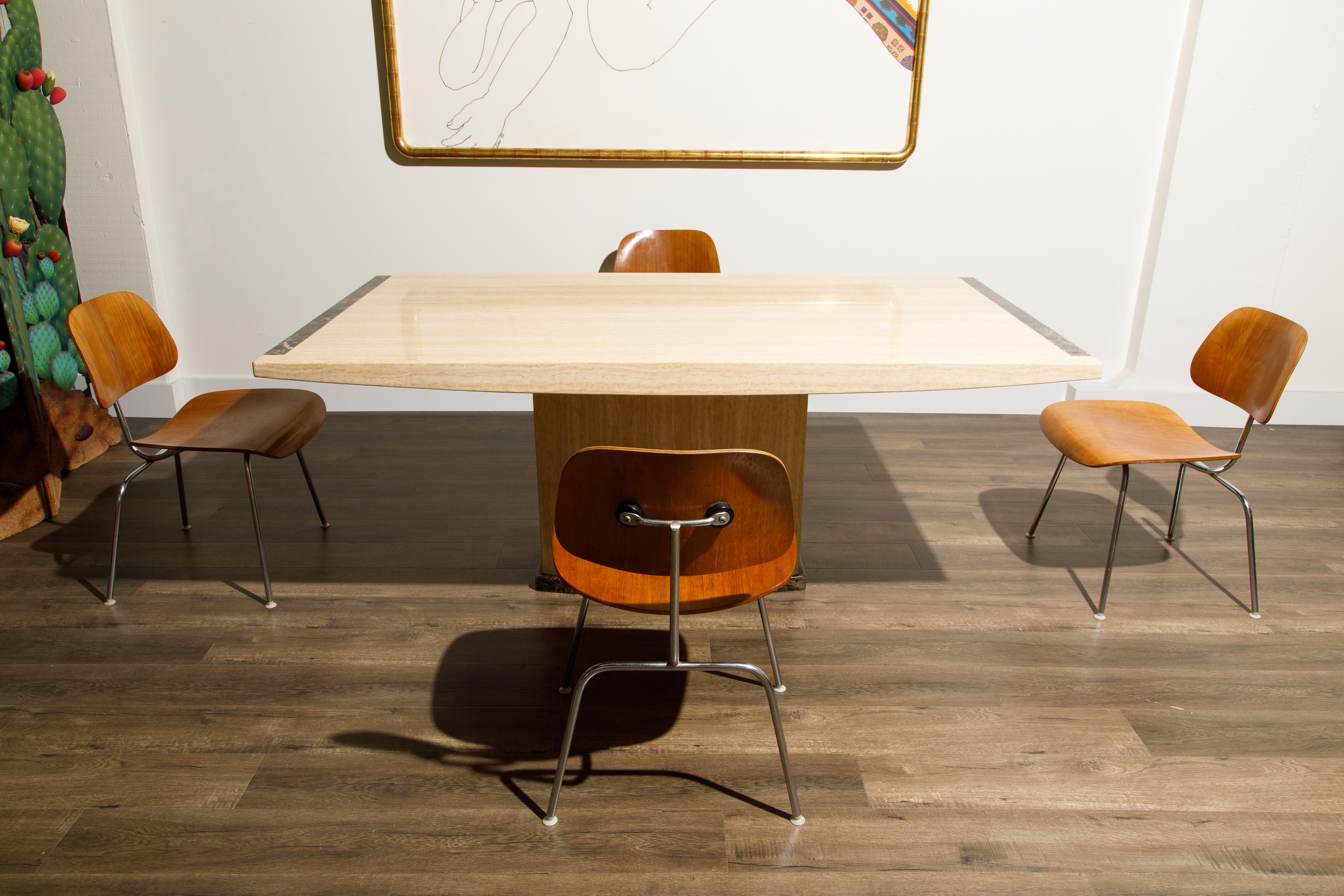 American Post-Modern Travertine and Marble Dining Table, circa 1990s
