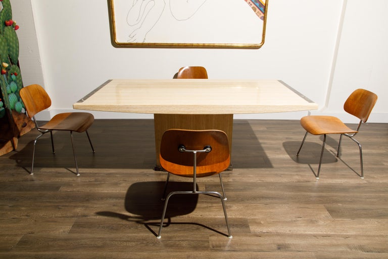Veneer Post-Modern Travertine and Marble Dining Table, circa 1990s For Sale