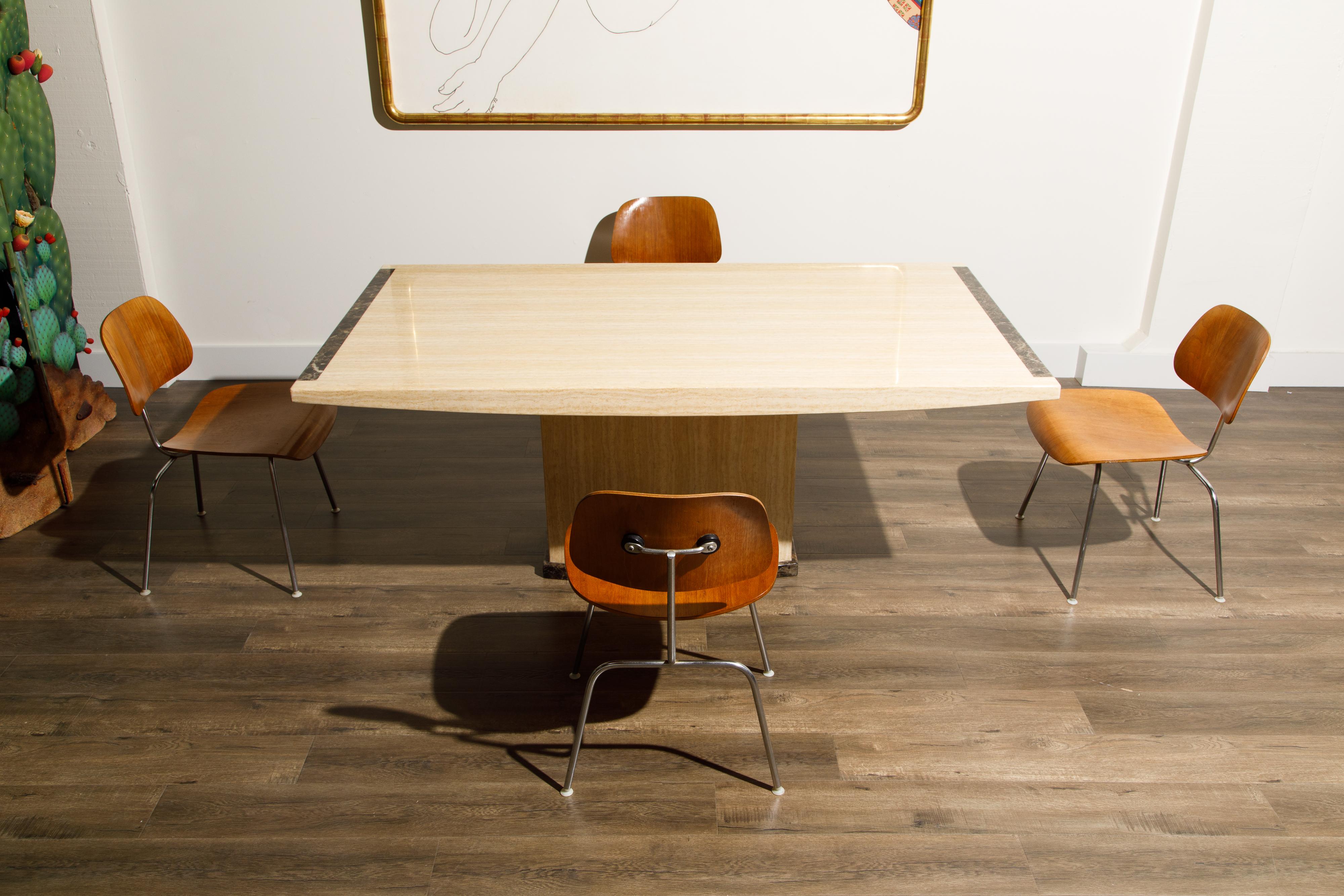 Veneer Post-Modern Travertine and Marble Dining Table, circa 1990s
